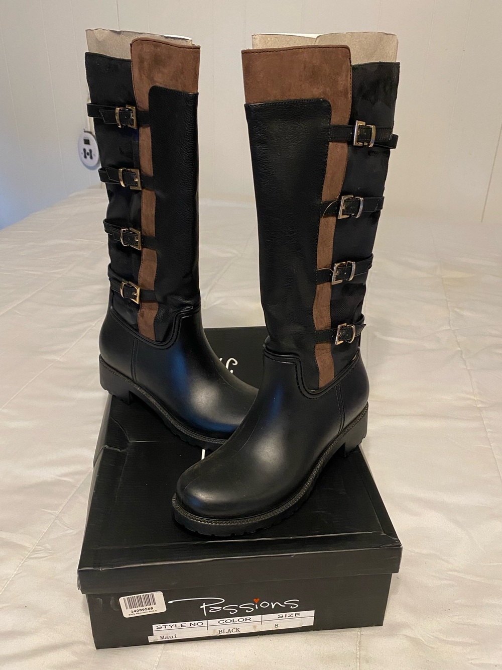 Women's Black and Brown Buckle Riding Boots